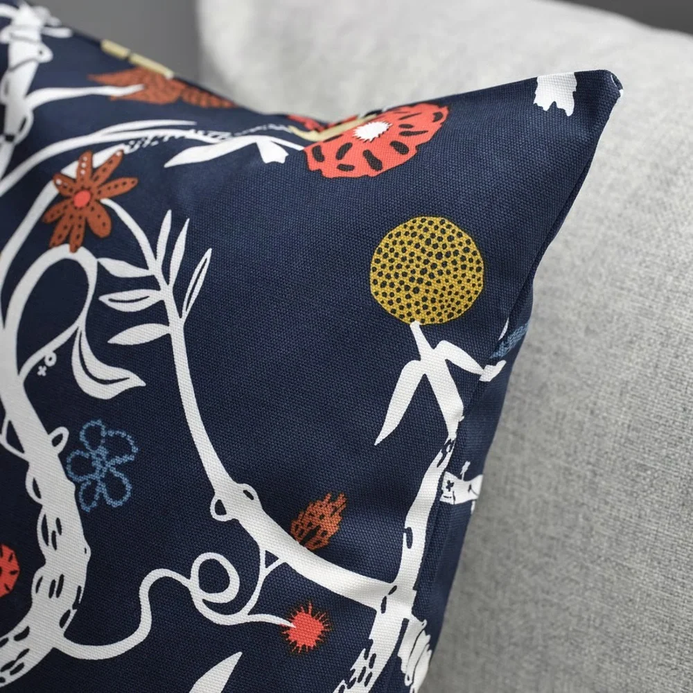 2 Navy Botanical Print Square Throw Pillow Covers